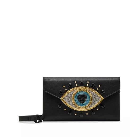 NEW Betsey Johnson Evil Eye Wallet Crossbody Purse Rhinestones Sequins Black - Picture 2 of 10